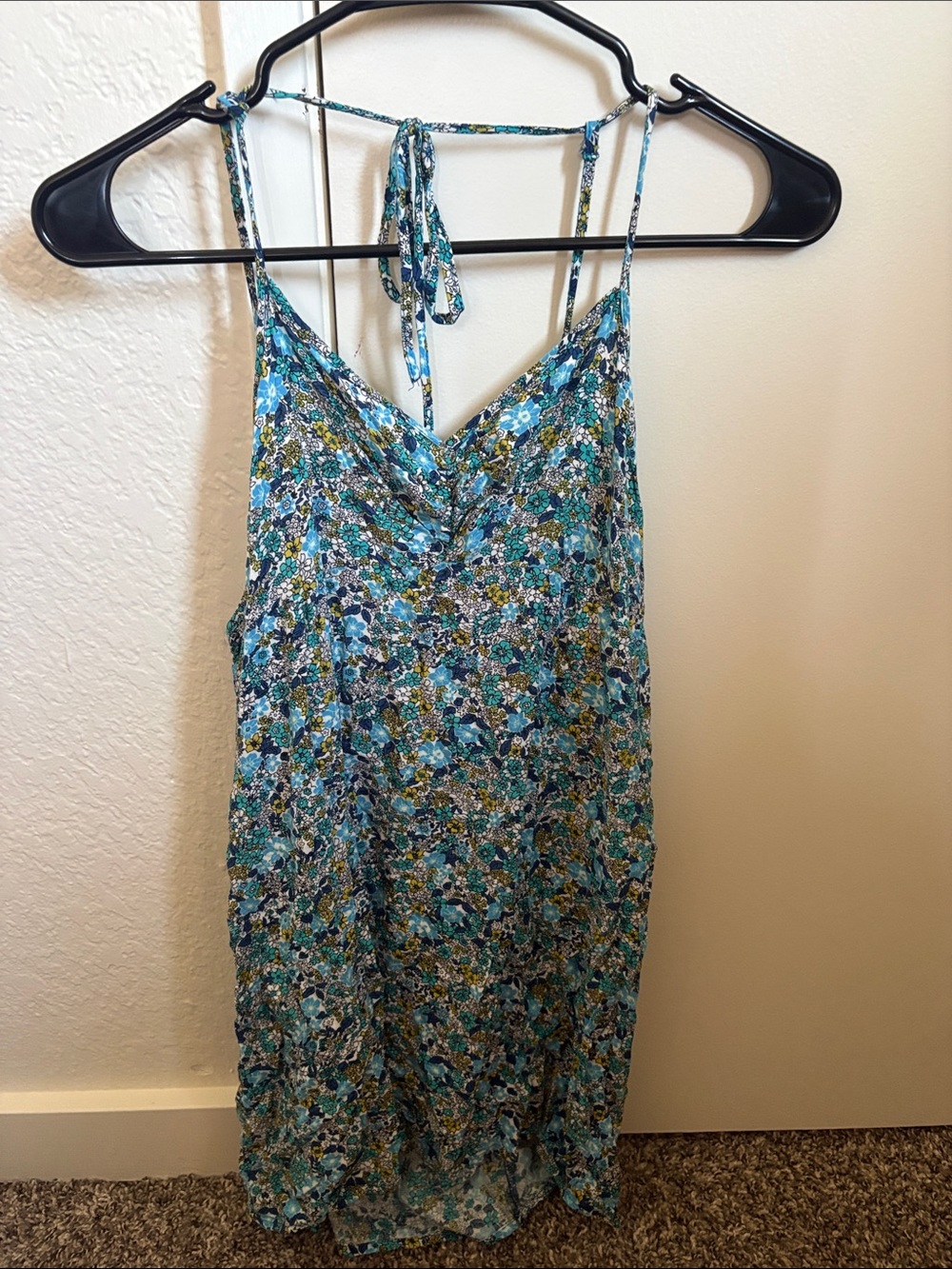 wild fable Teal Floral Spaghetti-Strap Mini Dress